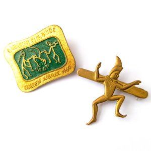 Lot of 2 Vintage Girl Guides Pins Golden Jubilee 1960s Brownie Pixie Promise